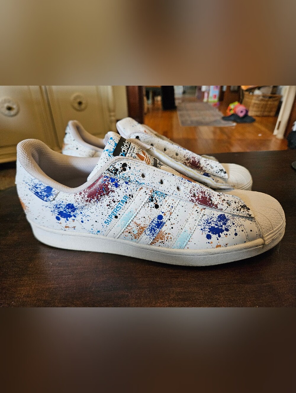 Adidas Superstar White Sneakers with Multicolor Paint Splatter